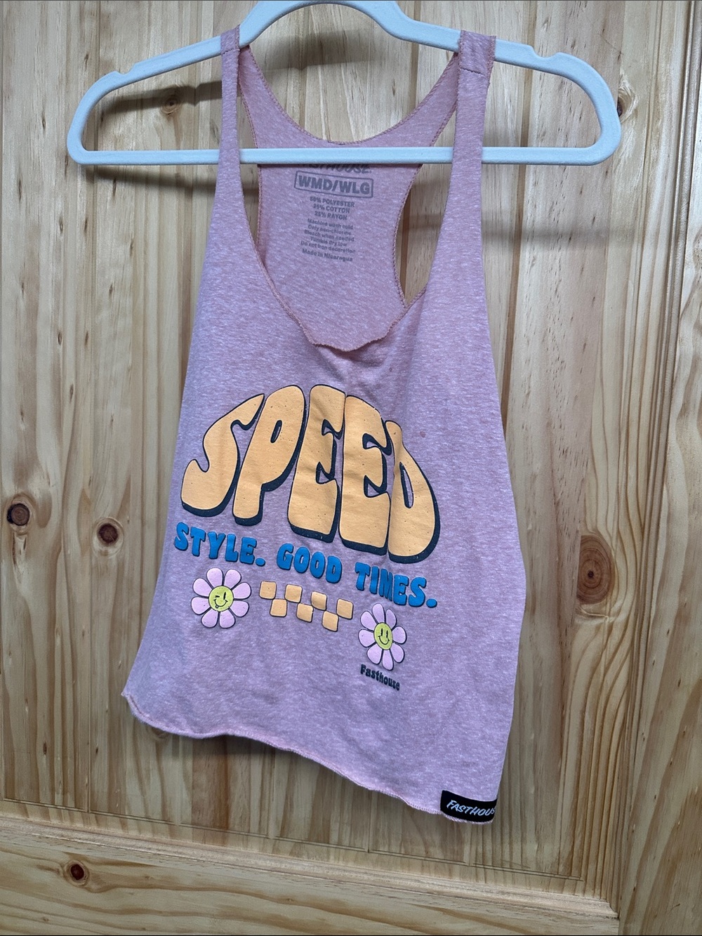 WMD/WLG Pink Graphic Racerback Crop Tank - "SPEED"